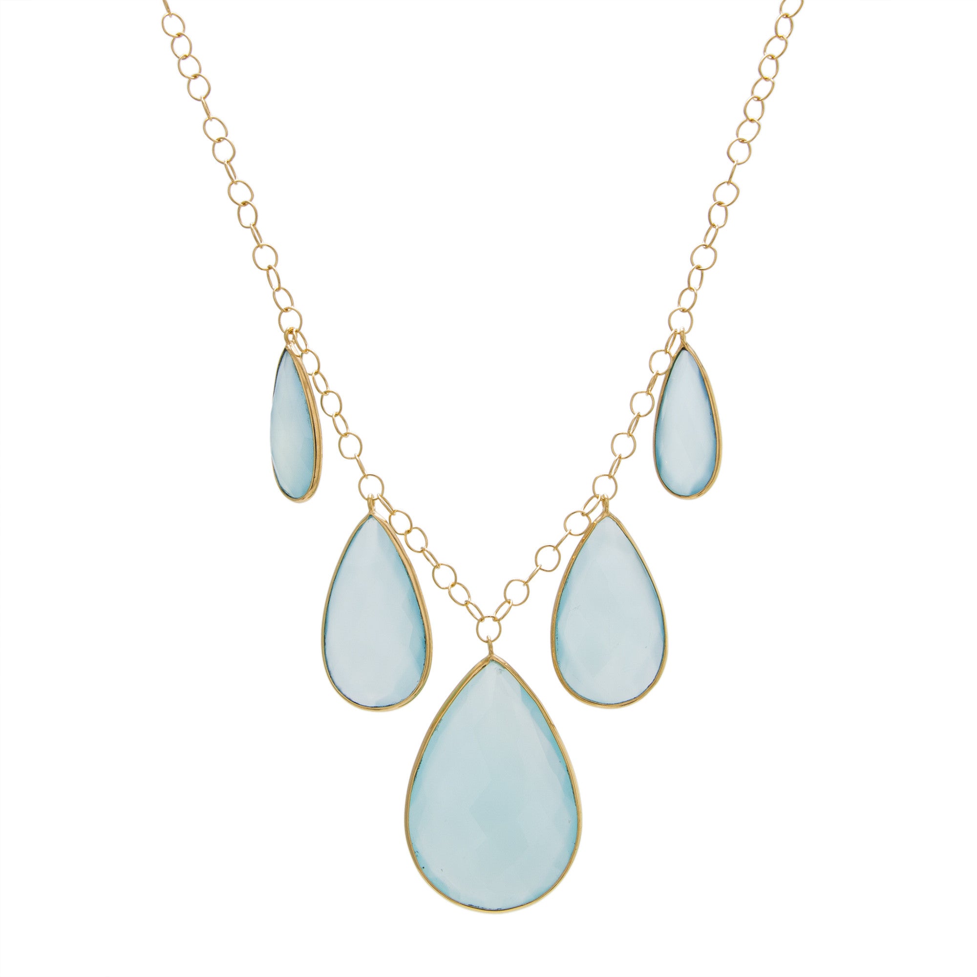 Aqua Chalcedony Teardrop Necklace